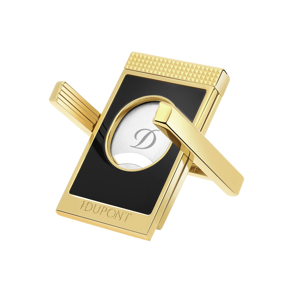 S.T. DUPONT Cigar Cutter/Coupe Cigare Chrome Yellow Gold & Black Lacquer 003553