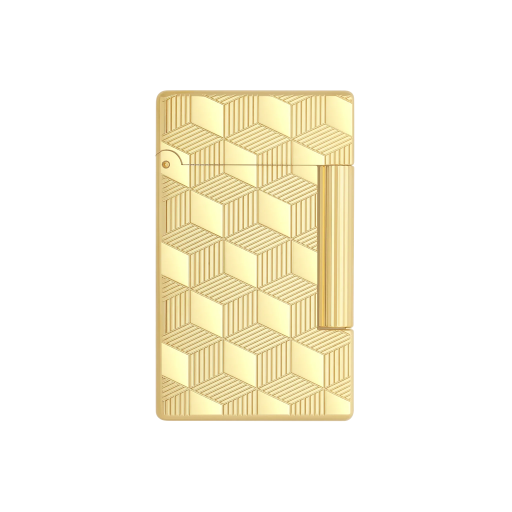 S.T. DUPONT Initial Cube Guilloche Golden Lighter/Briquet 020841