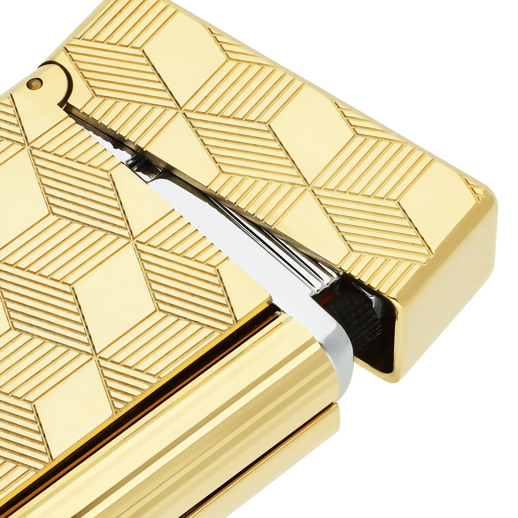 S.T. DUPONT Initial Cube Guilloche Golden Lighter/Briquet 020841