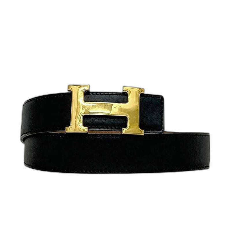 Hermes Belt Black Camel Brown Gold