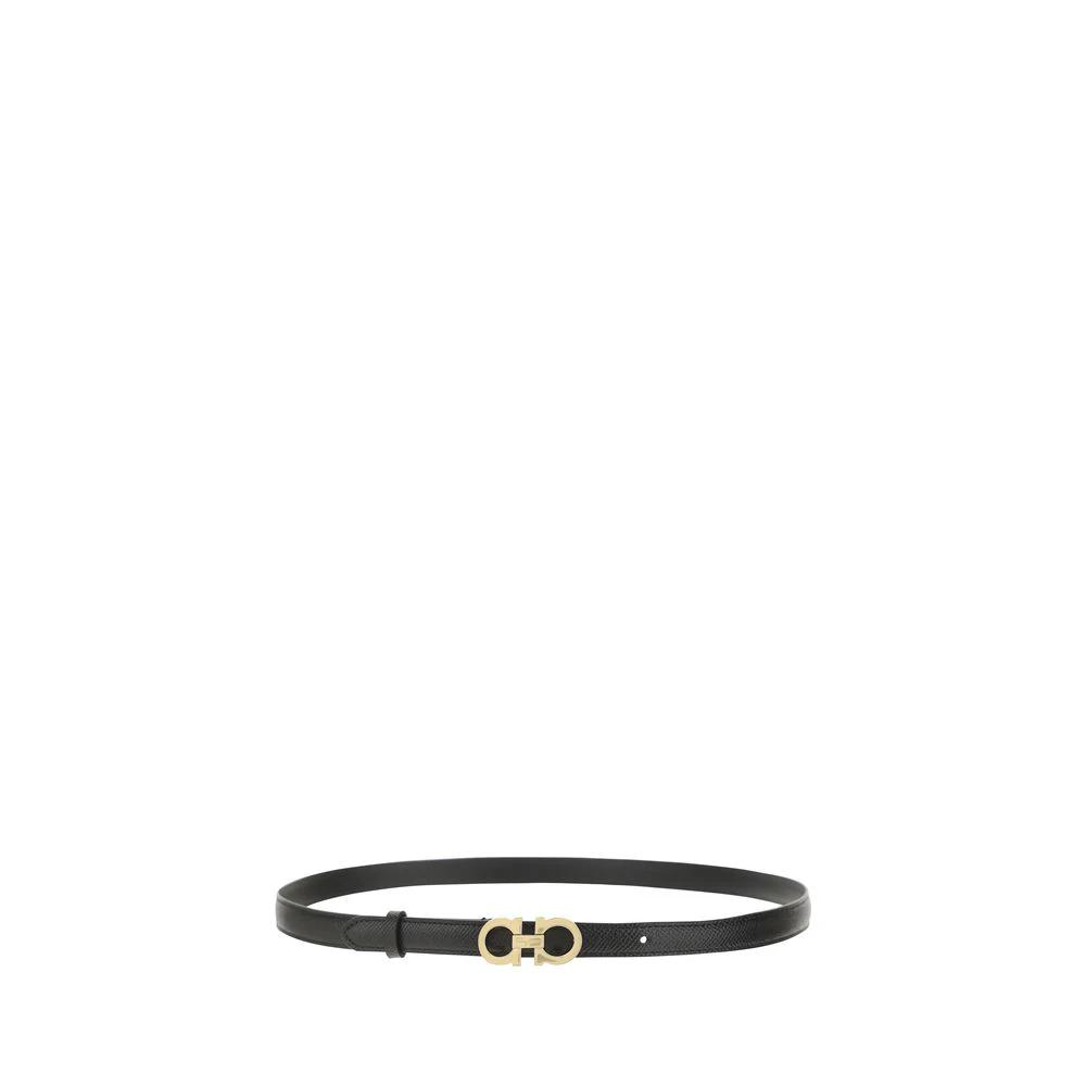 Ferragamo Black Calf Leather Bos Taurus Thin Belt