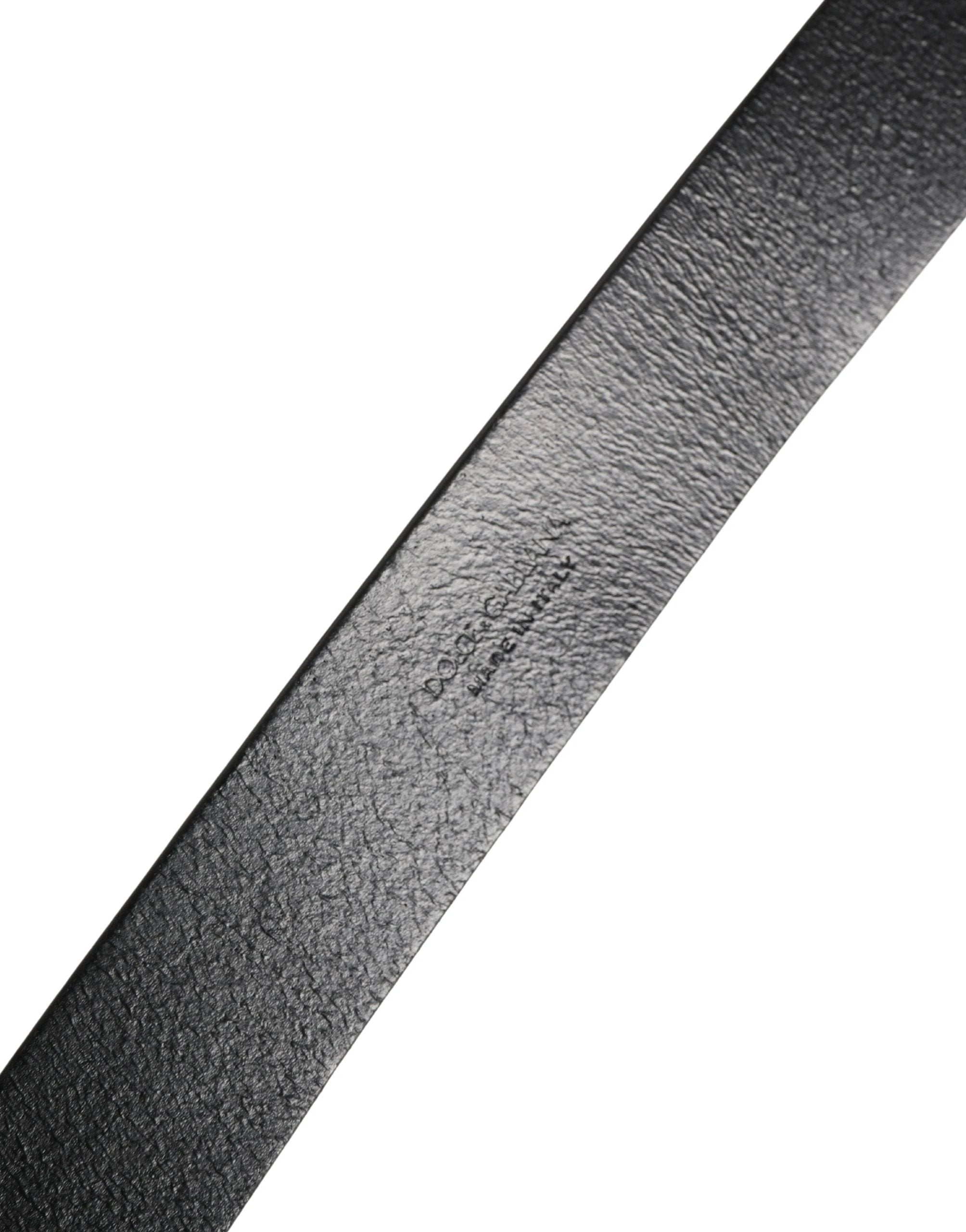 Dolce & Gabbana Black Calf Leather Silver Metal Buckle Belt