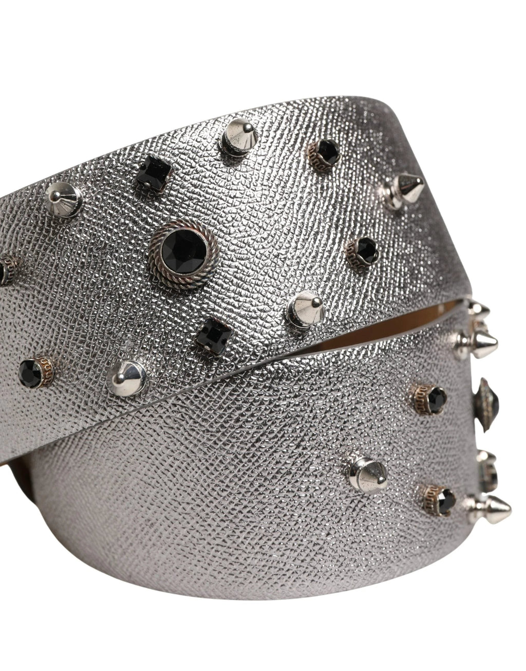Dolce & Gabbana Silver Leather Crystal Metal Buckle Belt