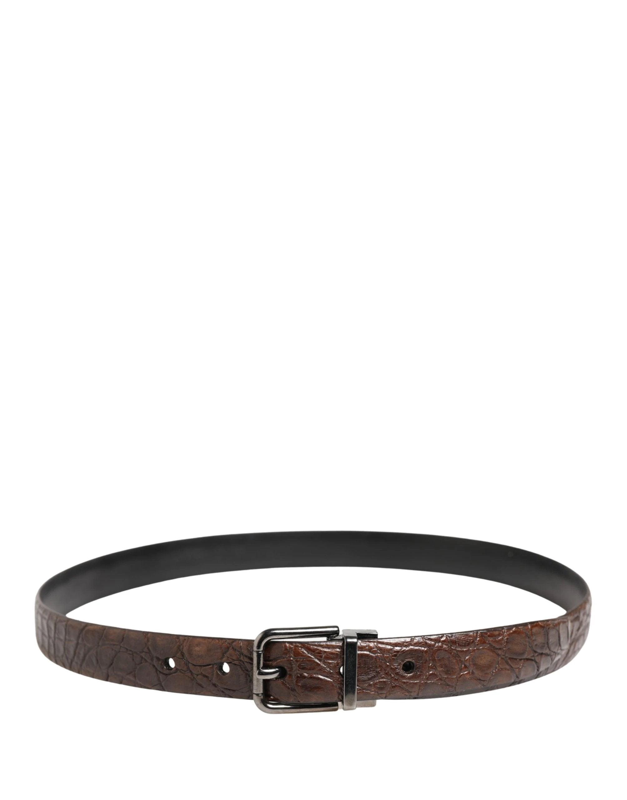Dolce & Gabbana Brown Leather Silver Tone Metal Buckle Belt