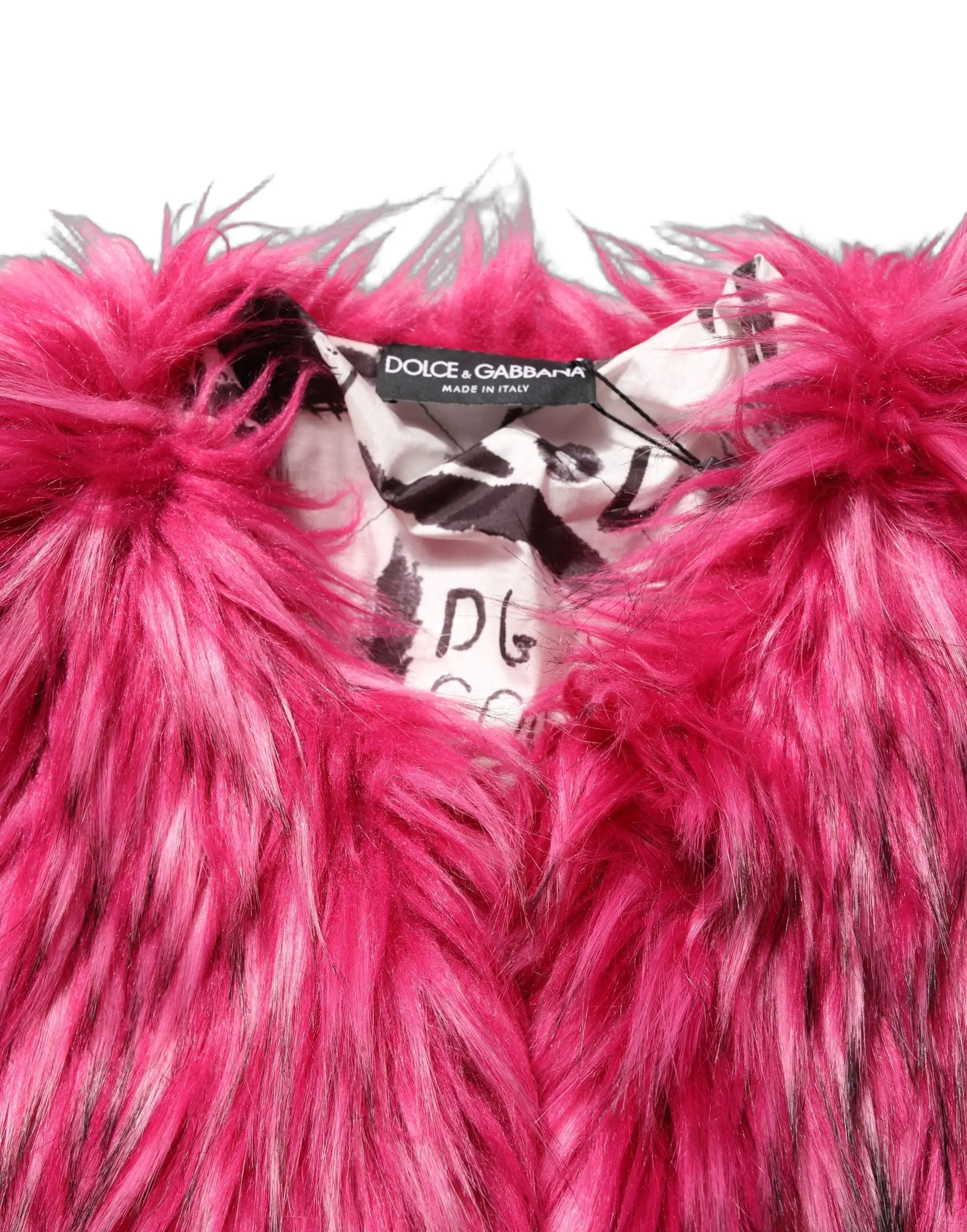 Dolce & Gabbana Fuchsia Belted Faux-Fur Trench Coat Jacket