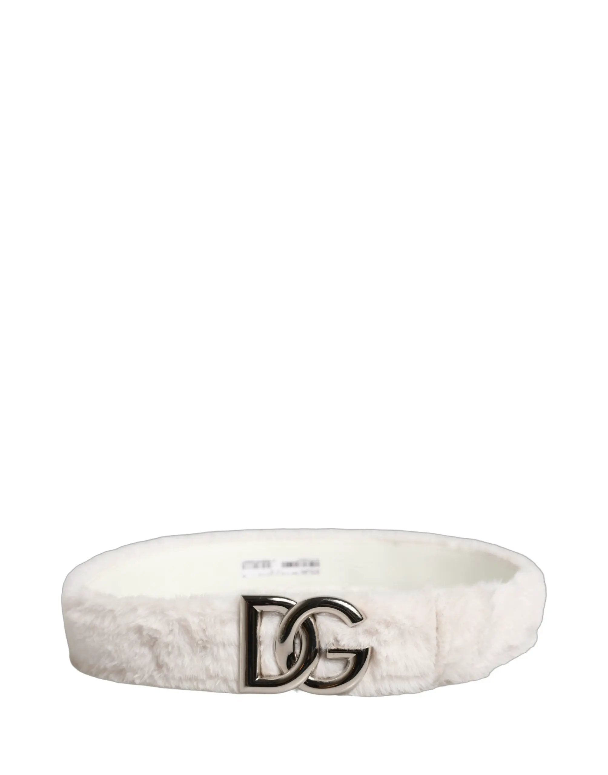 Dolce & Gabbana White Fleece Silver DG Logo Metal Buckle Belt