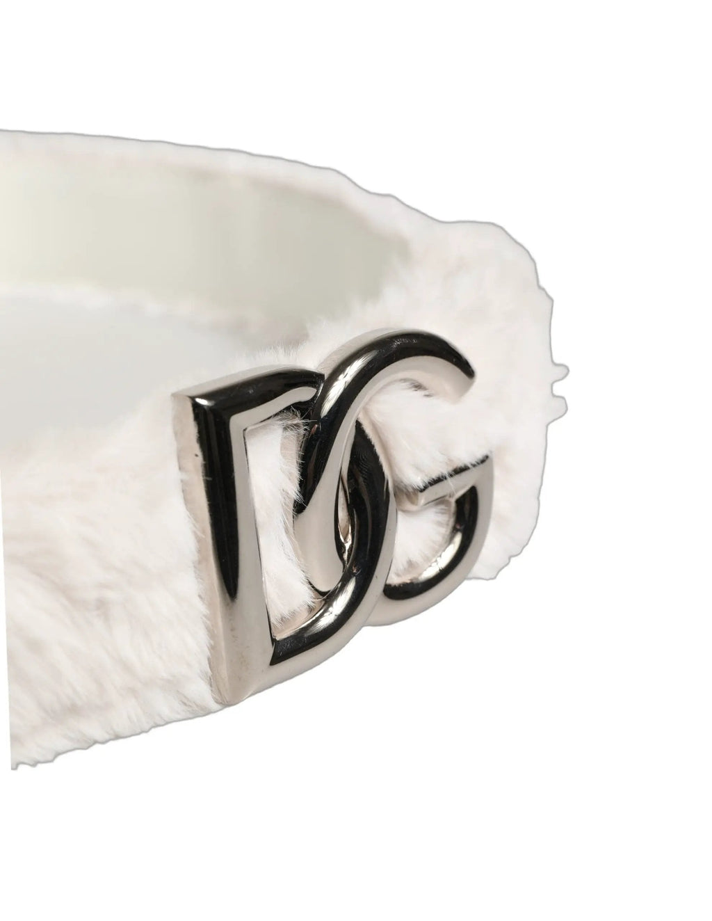Dolce & Gabbana White Fleece Silver DG Logo Metal Buckle Belt