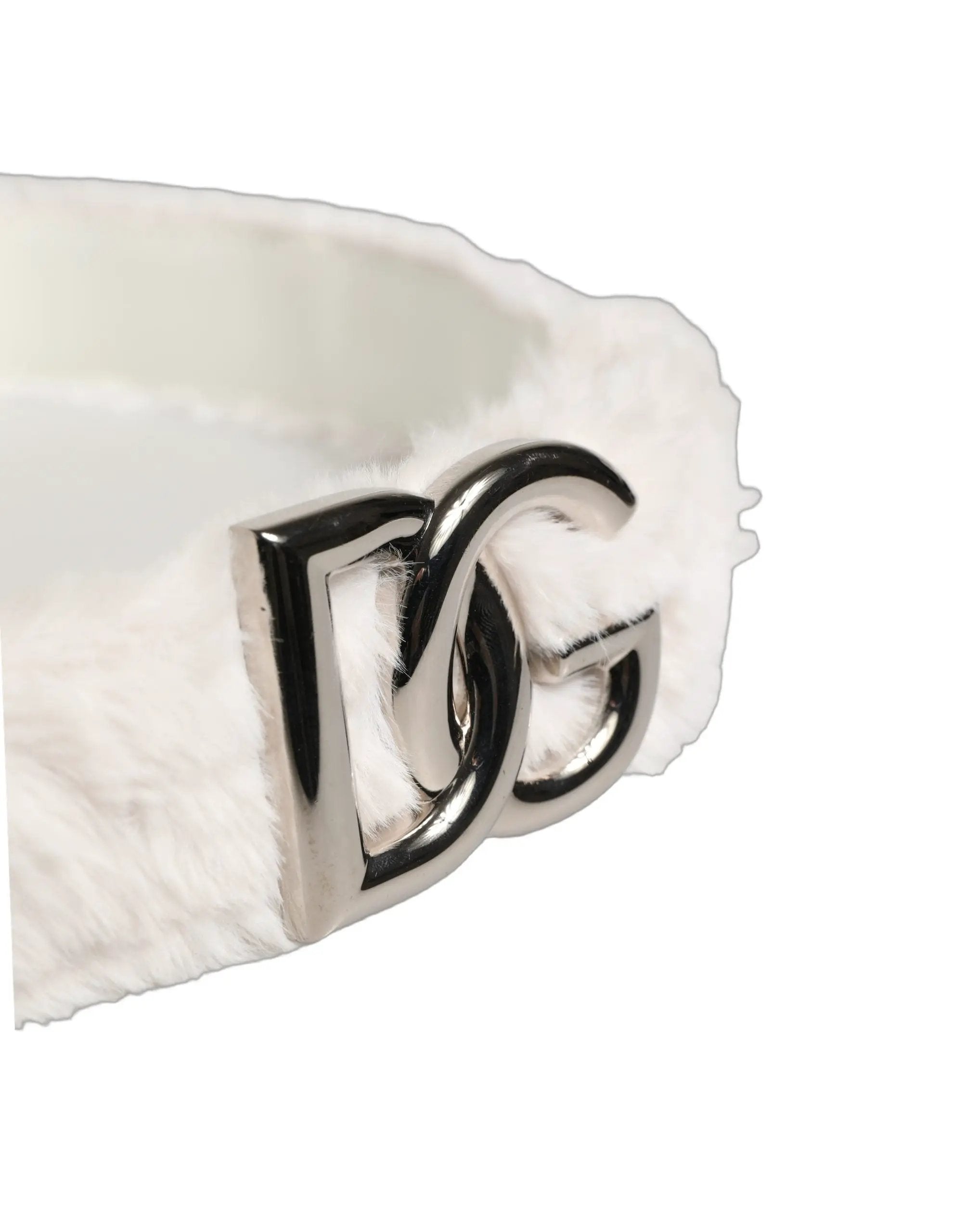 Dolce & Gabbana White Fleece Silver DG Logo Metal Buckle Belt
