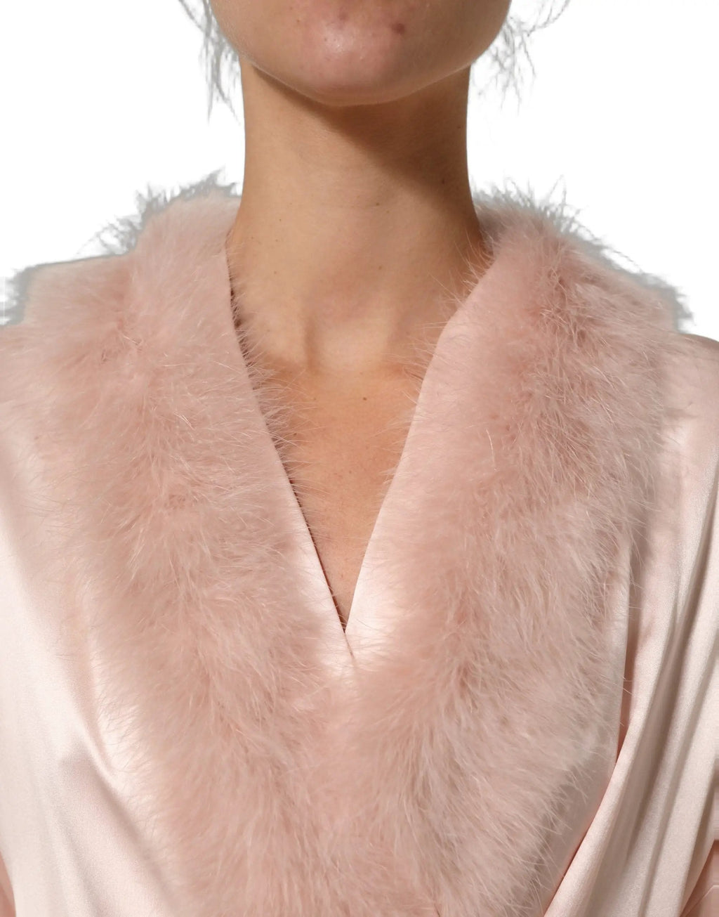 Dolce & Gabbana Light Pink Silk Turkey Feather Wrap Midi Dress