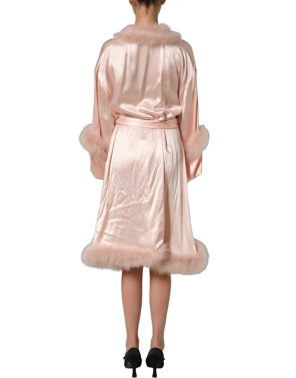 Dolce & Gabbana Light Pink Silk Turkey Feather Wrap Midi Dress