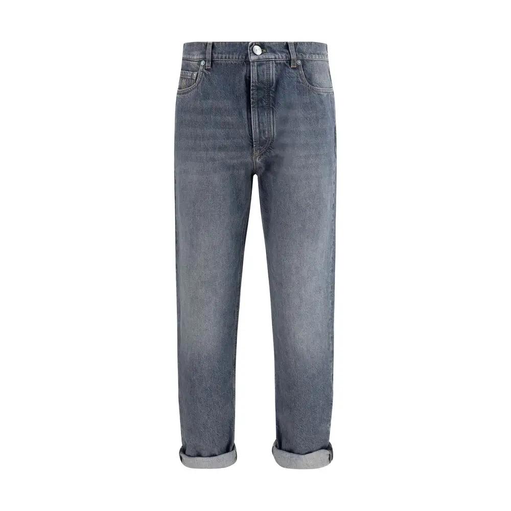 Brunello Cucinelli Gray Cotton Straight-Leg Jeans