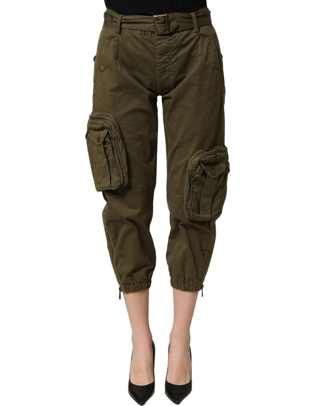 Dolce & Gabbana Olive Green High Waist Cargo Trouser Pants