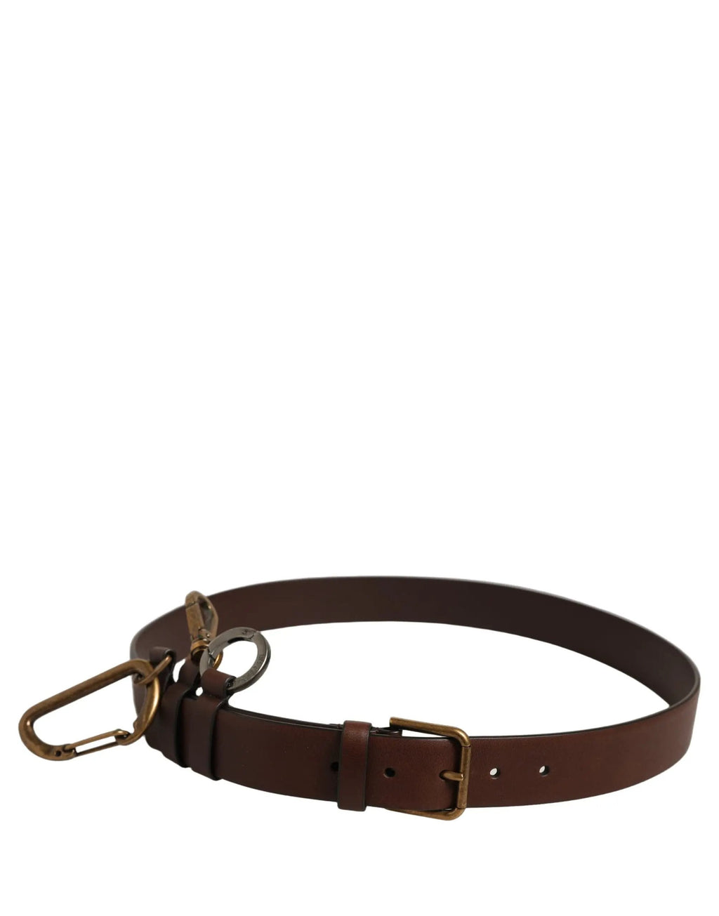 Dolce & Gabbana Men Brown Leather Gold Buckle Carabine Belt