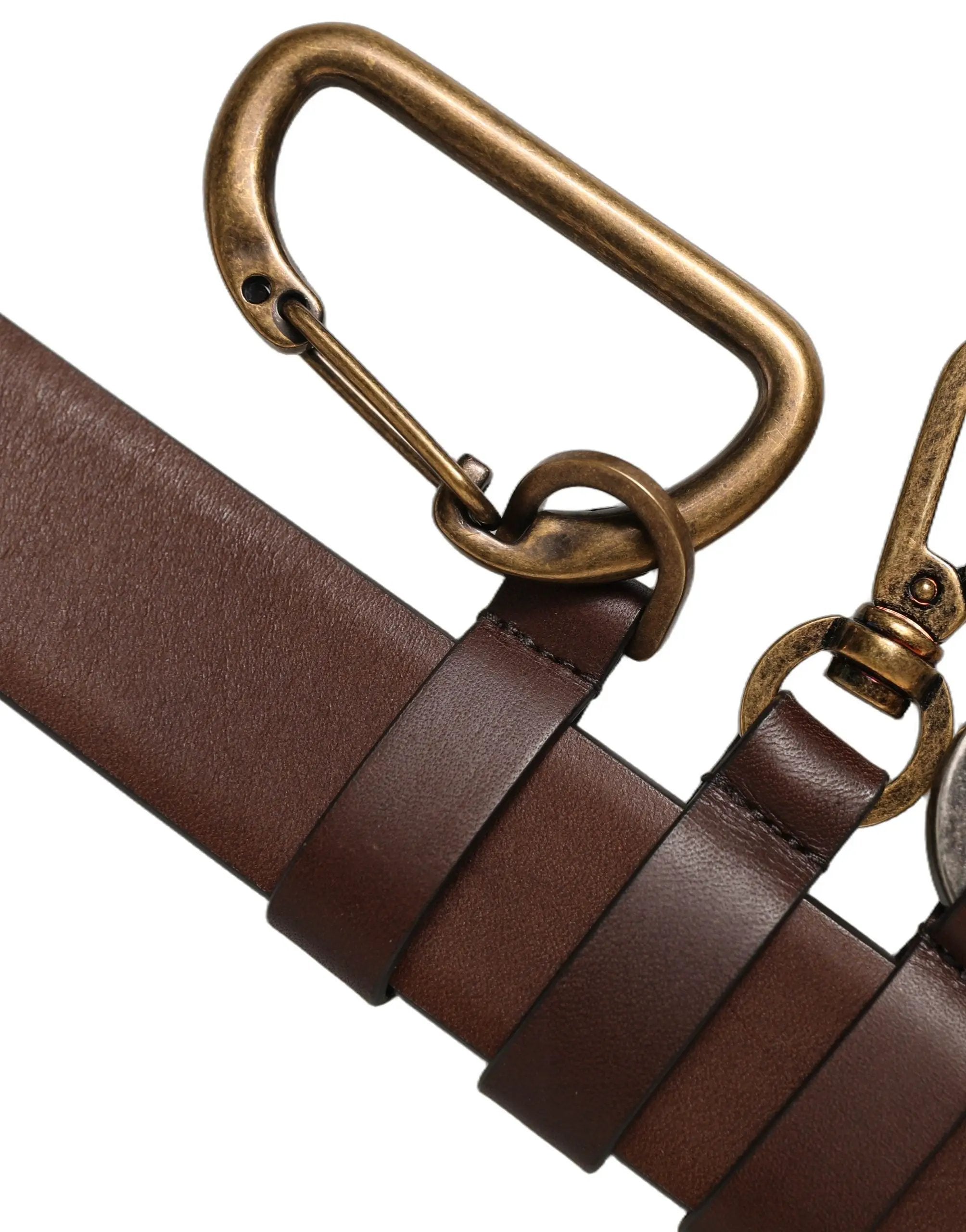 Dolce & Gabbana Men Brown Leather Gold Buckle Carabine Belt