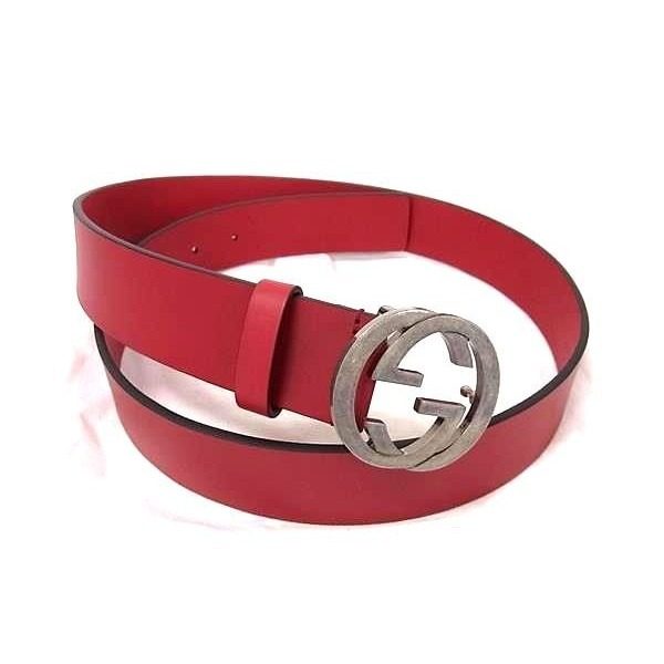 Gucci Interlocking Leather Silver Belt Red
