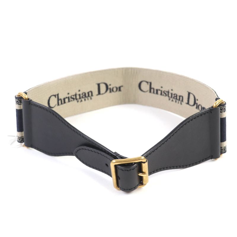 Christian Dior Canvas Logo Embroidery Leather Combi Belt