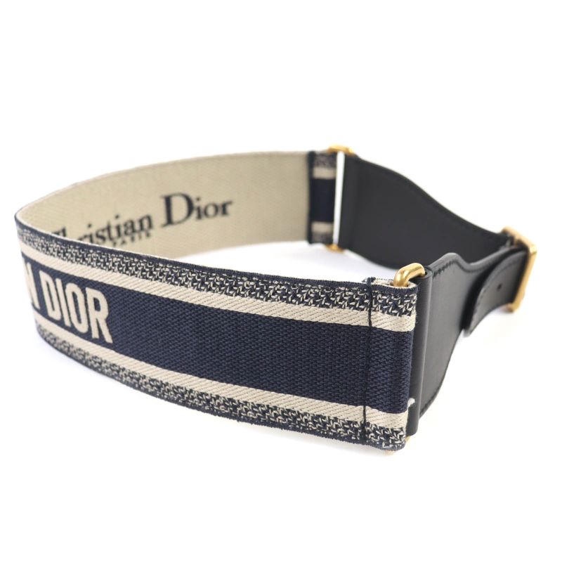 Christian Dior Canvas Logo Embroidery Leather Combi Belt