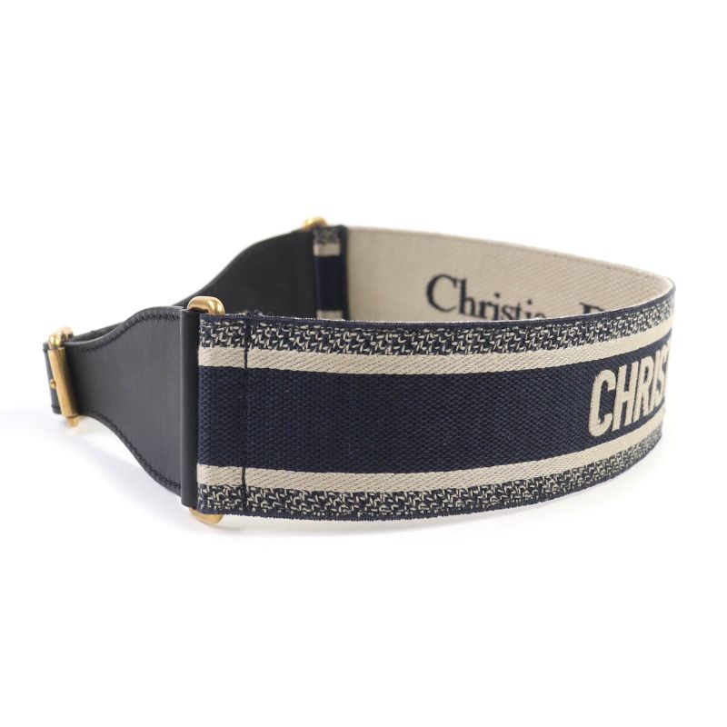 Christian Dior Canvas Logo Embroidery Leather Combi Belt