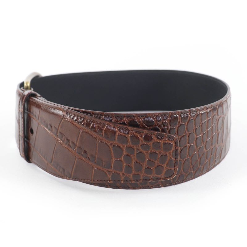 Saint Laurent Logo Croc Shape Pressed Leather Belt Brown 65 Storage