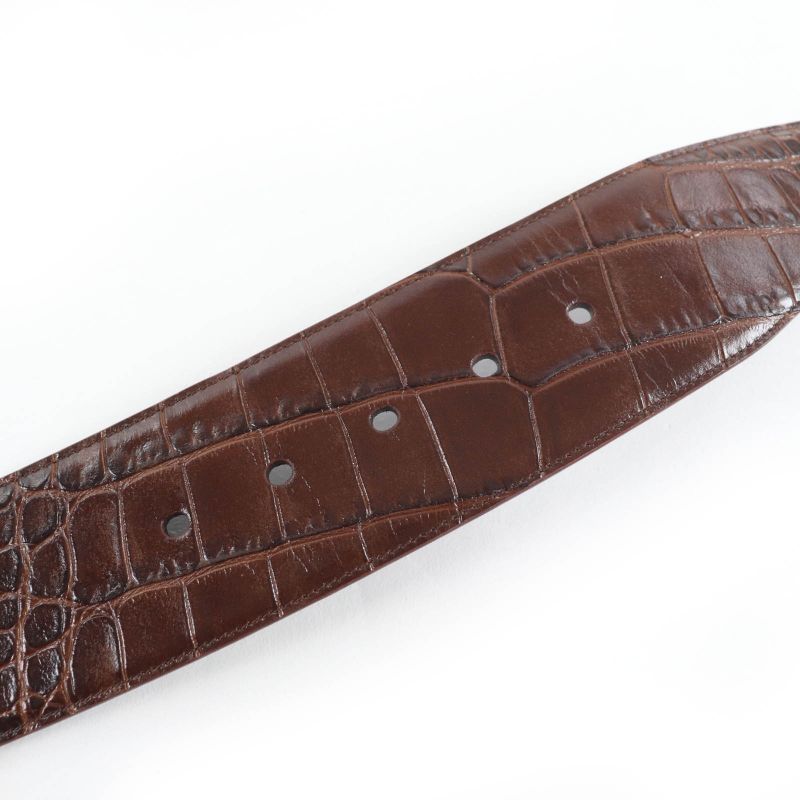 Saint Laurent Logo Croc Shape Pressed Leather Belt Brown 65 Storage