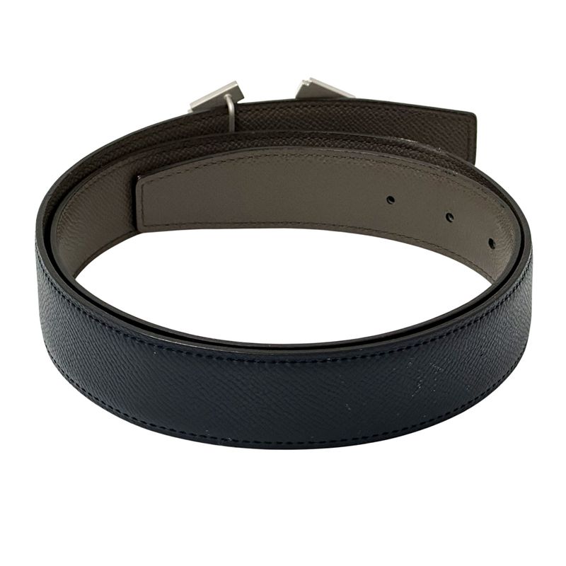 Hermes Belt Street H Leather Navy Gray Reversible