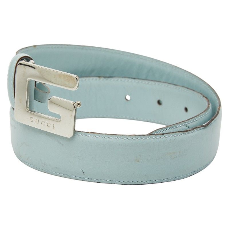 Gucci Belt Size 65 26 037 394 0959 Light Blue Leather