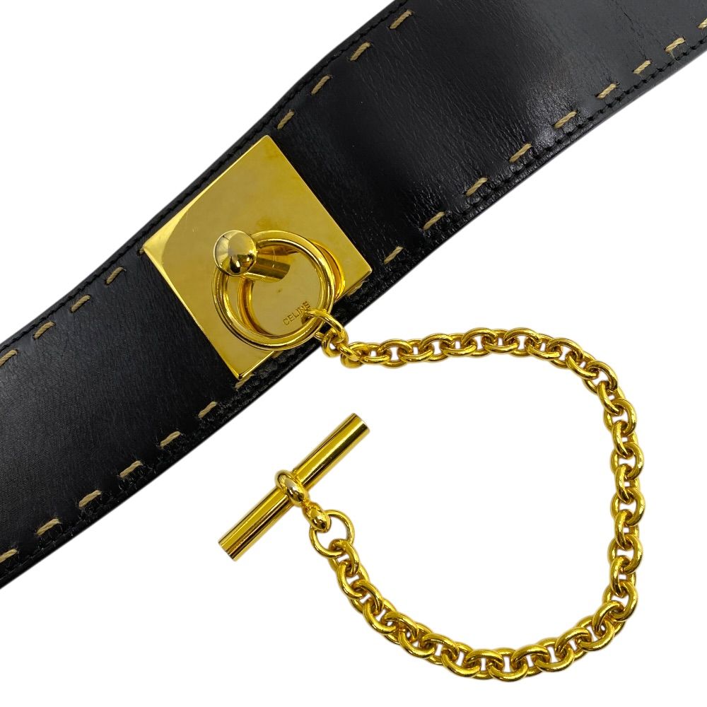 Celine Mantel Chain Belt Turnlock Leather Black Gold
