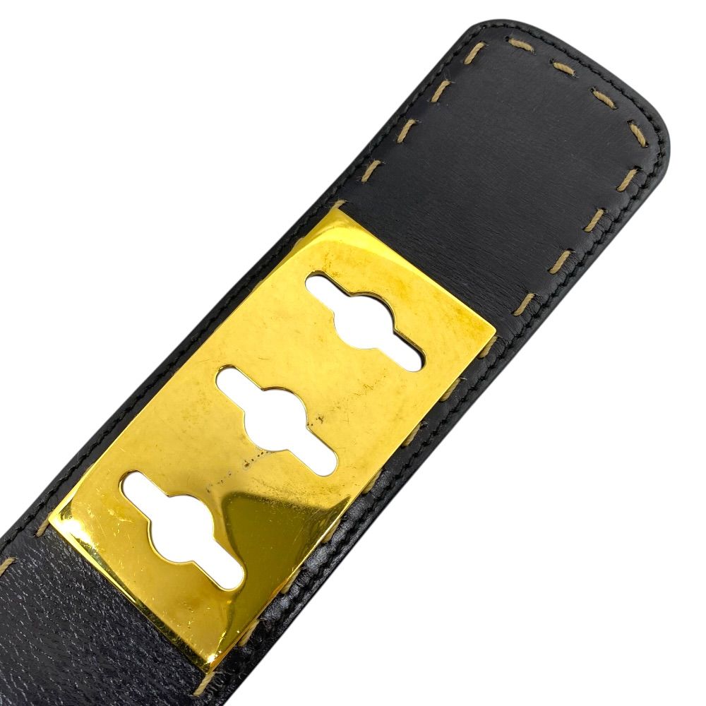 Celine Mantel Chain Belt Turnlock Leather Black Gold