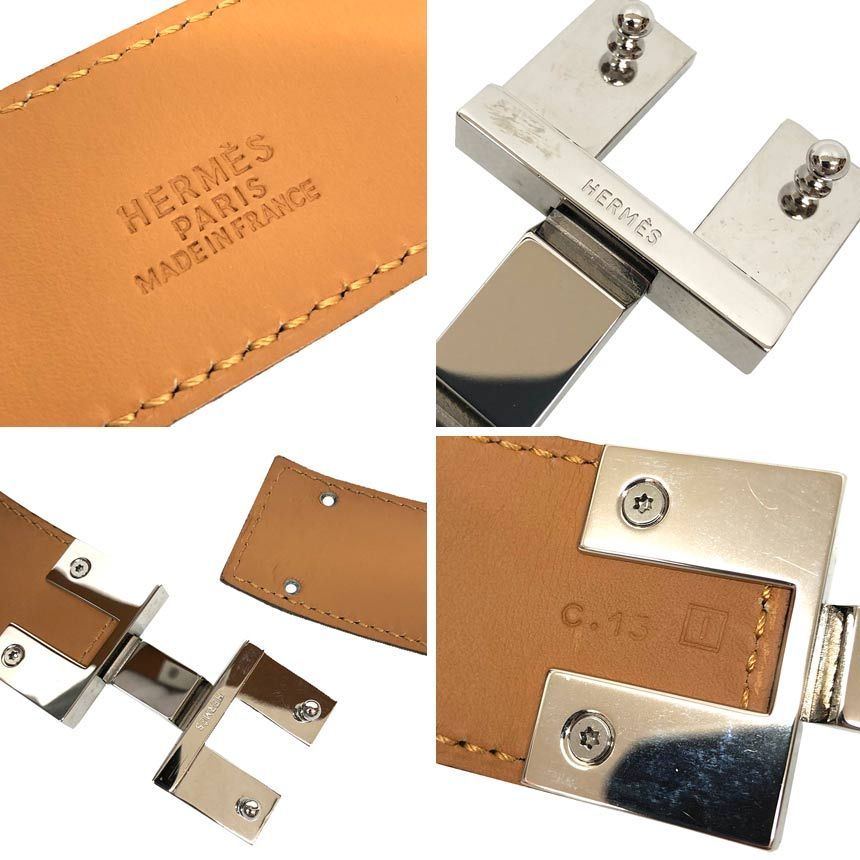 Hermes Leather Belt 38 Black Silver Vintage
