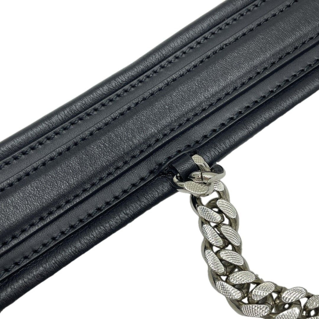 Gucci Interlocking Chain Belt Choker Black Leather Silver