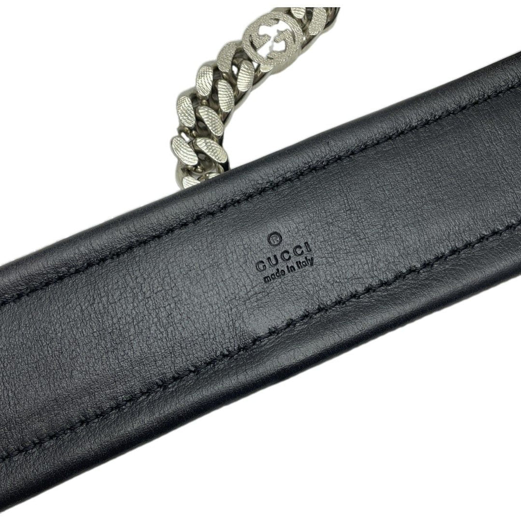Gucci Interlocking Chain Belt Choker Black Leather Silver
