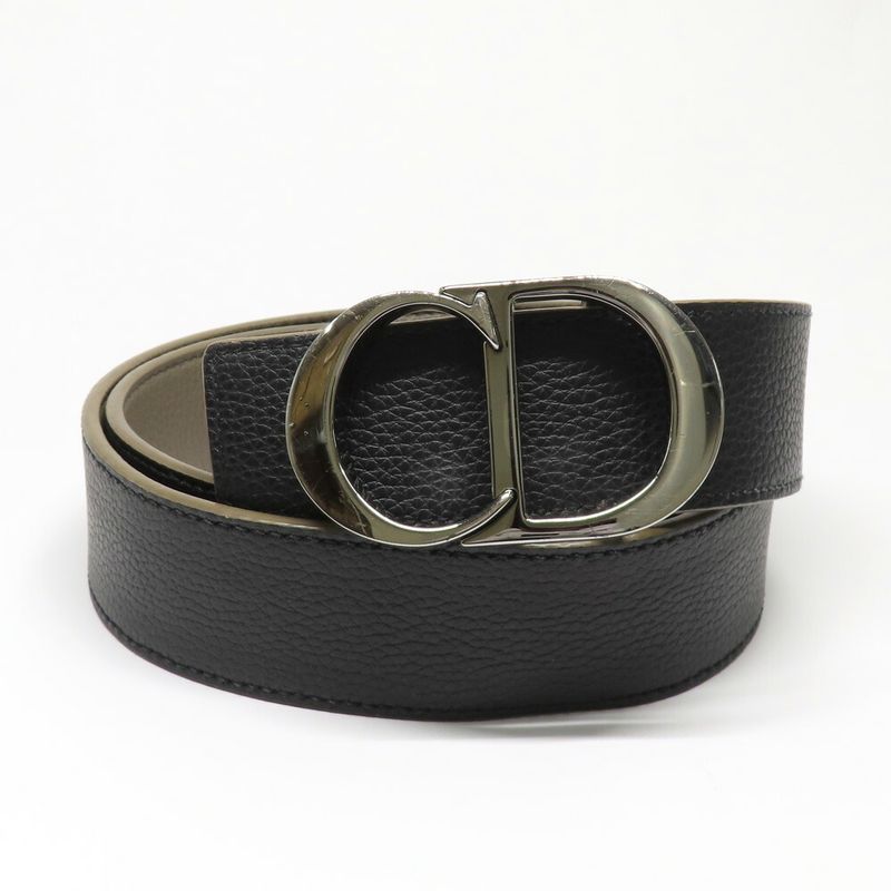 Dior CD Icon Logo Buckle Silver Metal Strap Reversible Black