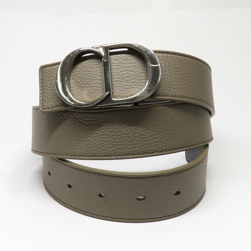 Dior CD Icon Logo Buckle Silver Metal Strap Reversible Black
