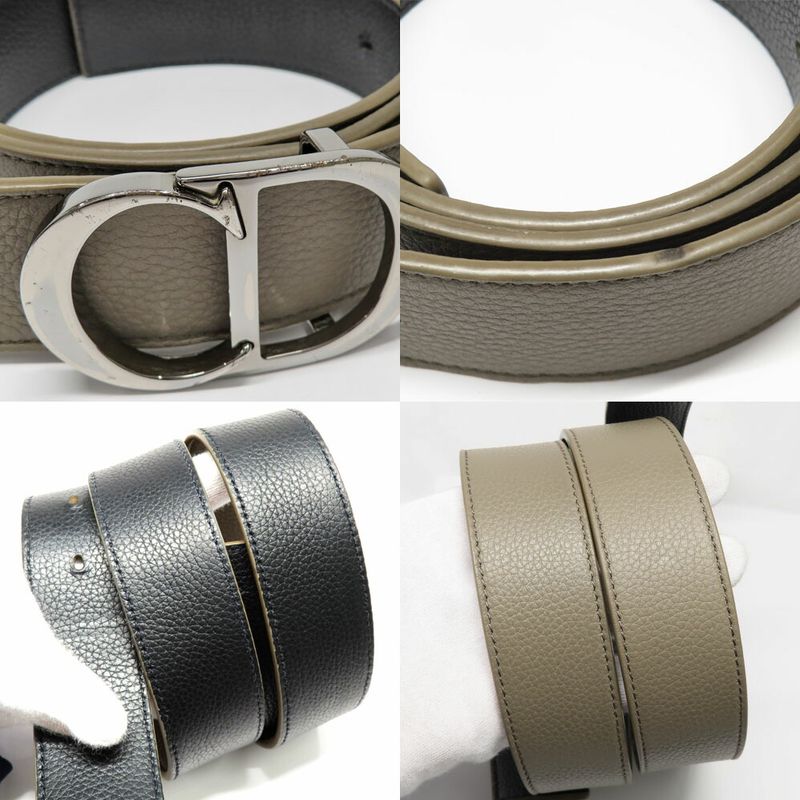 Dior CD Icon Logo Buckle Silver Metal Strap Reversible Black