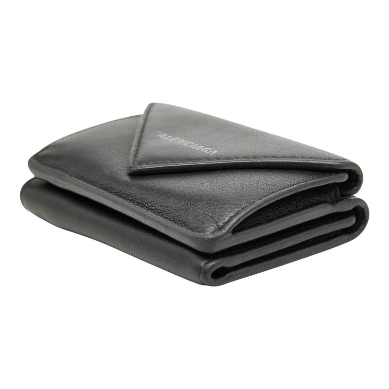 Balenciaga Paper Mini Wallet Trifold Compact Black Leather