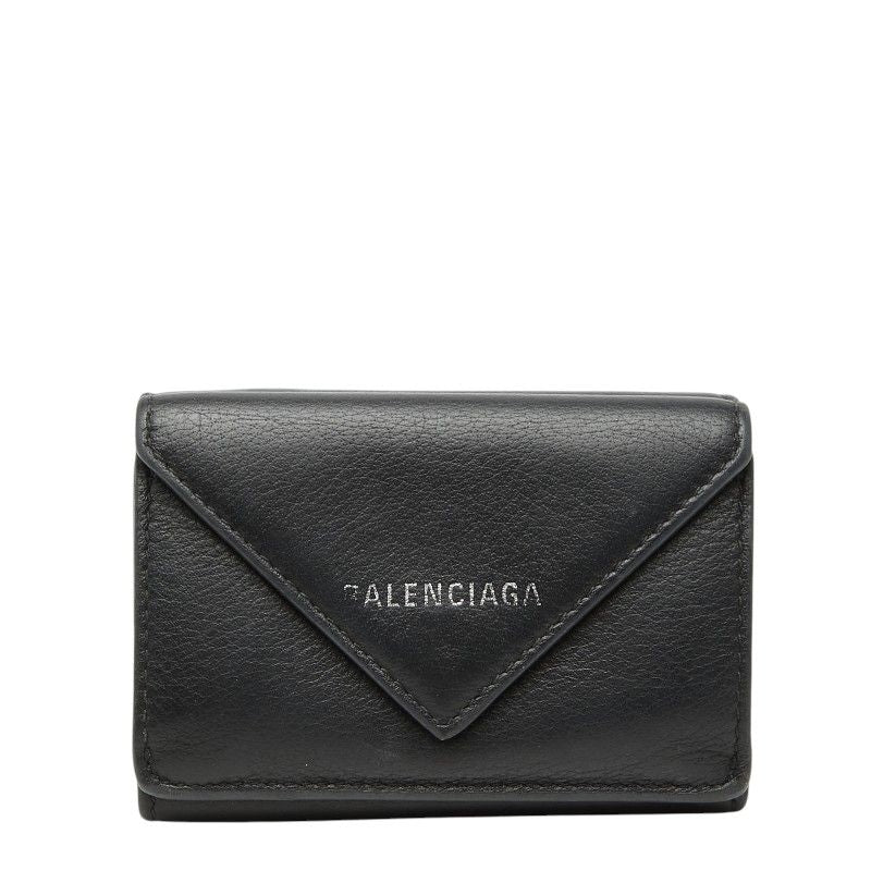 Balenciaga Paper Mini Wallet Trifold Compact Black Leather
