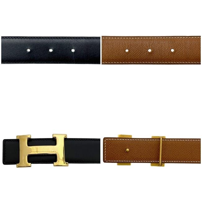 Hermes Belt Black Camel Brown Gold