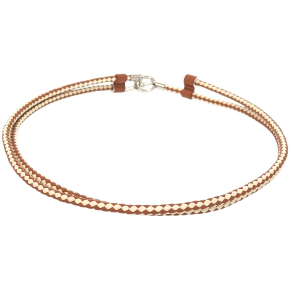 Hermes Glenan Leather Metal Brown White