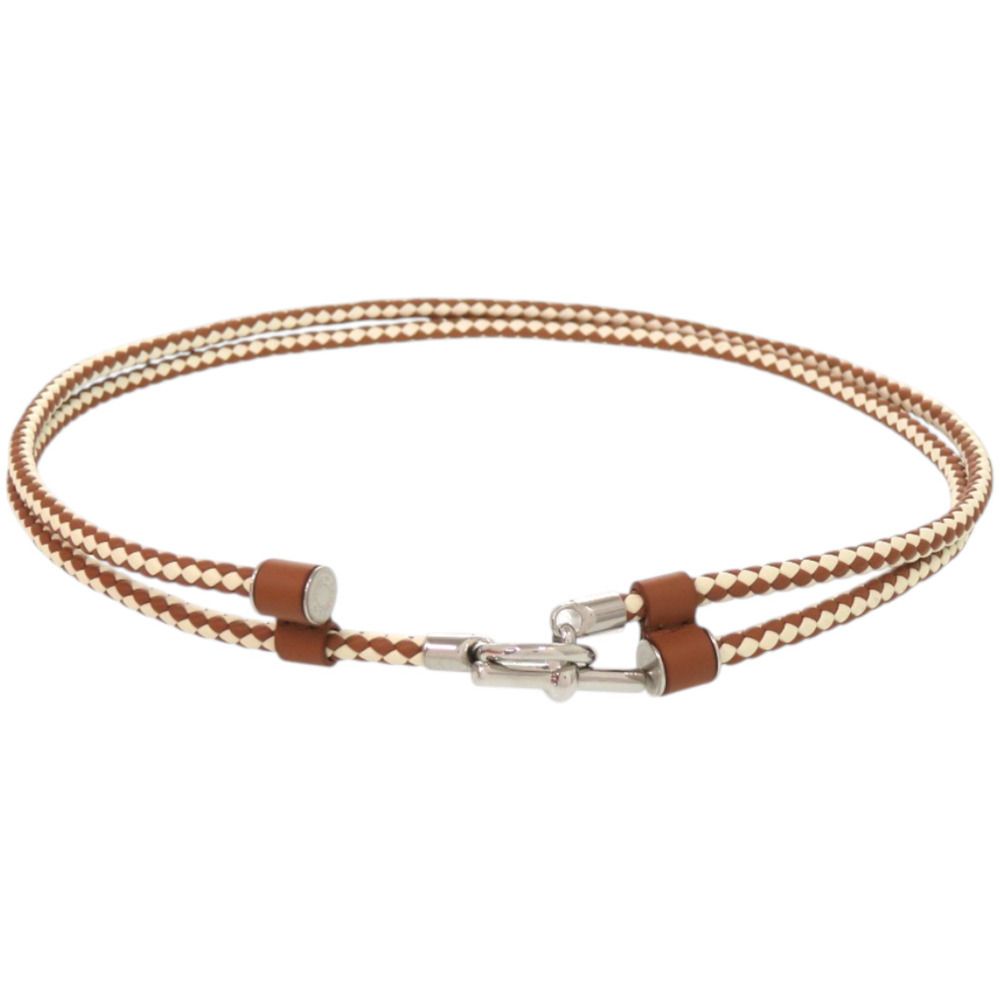 Hermes Glenan Leather Metal Brown White