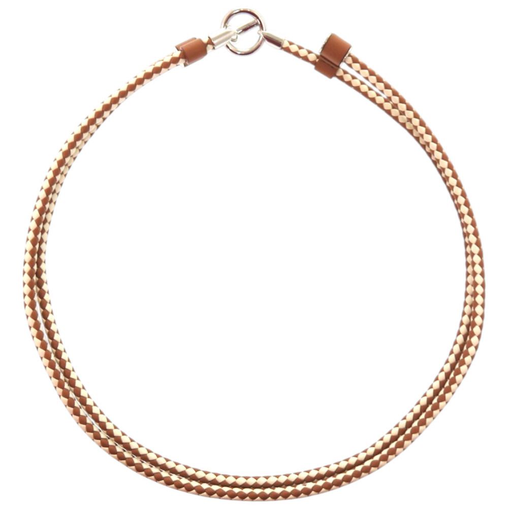 Hermes Glenan Leather Metal Brown White