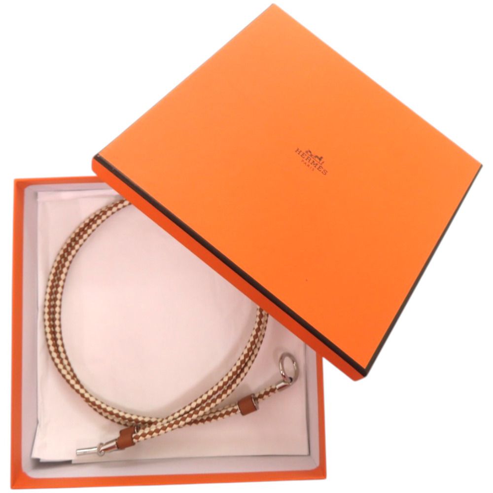 Hermes Glenan Leather Metal Brown White