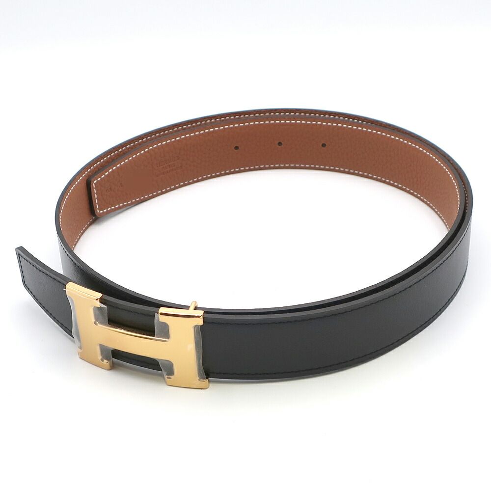 Hermes Belt Buckle Leather 95 Black Gold