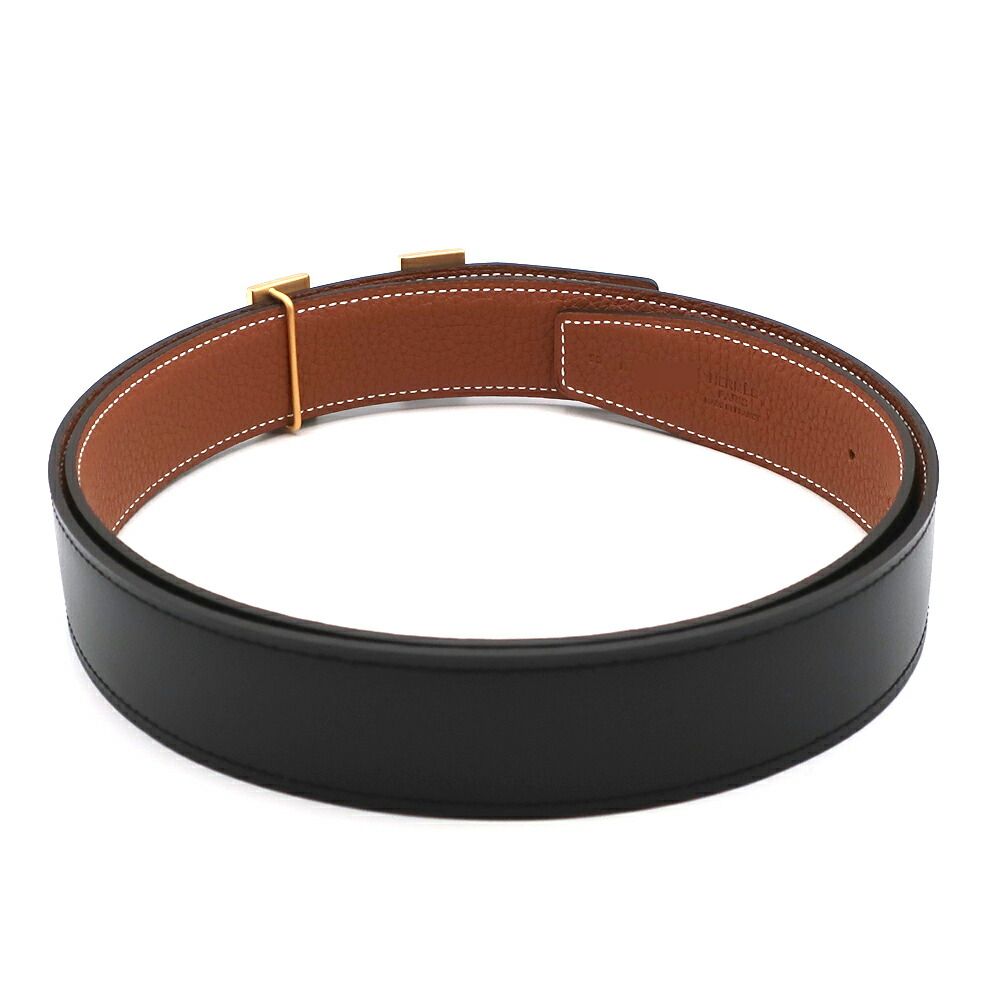 Hermes Belt Buckle Leather 95 Black Gold