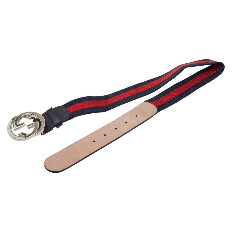 Gucci Belt 30 Navy Red Canvas Leather