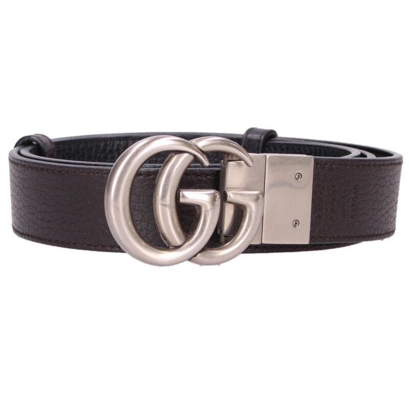 Gucci GG Logo Buckle Reversible Leather Belt 90