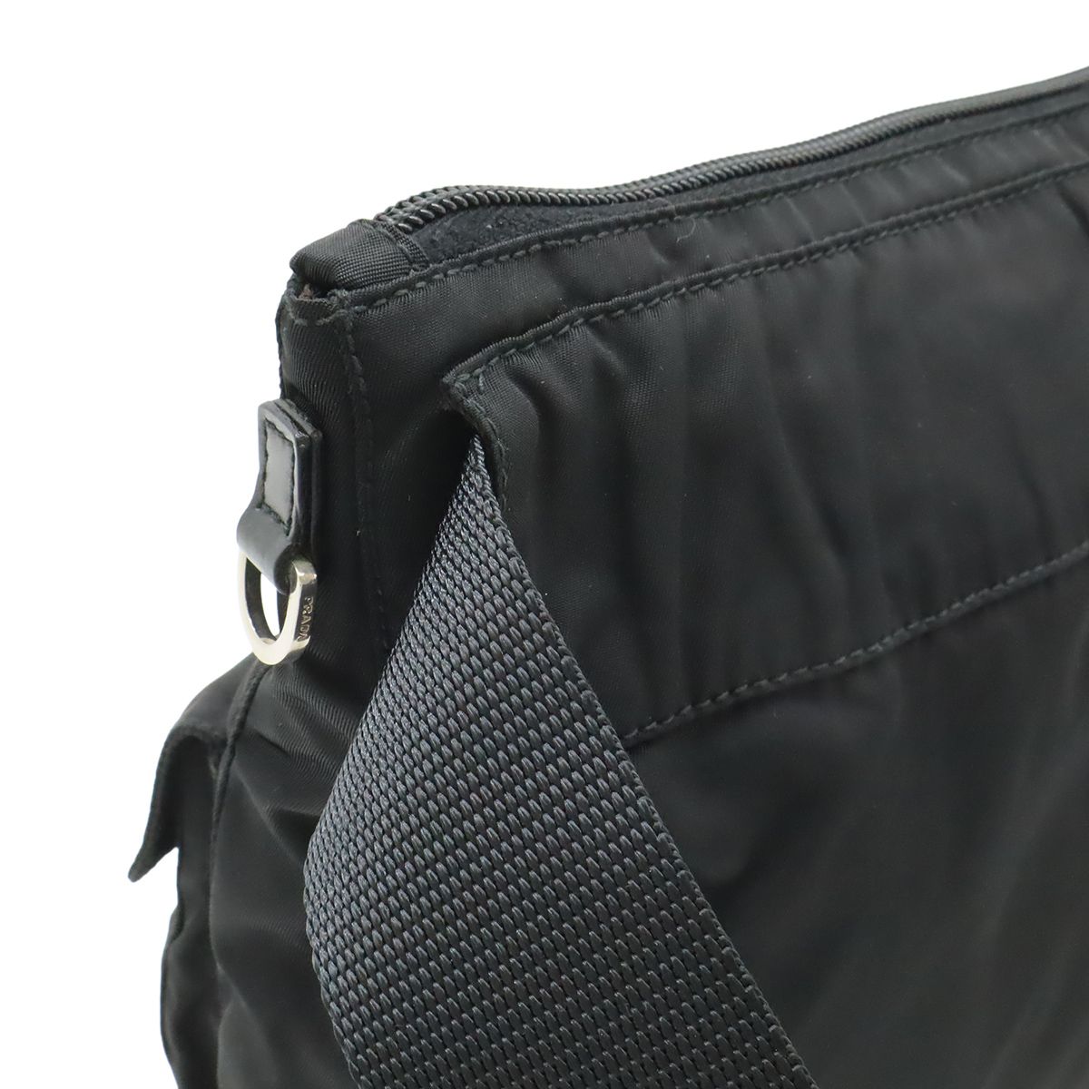 Prada Triangle Logo Belt Bag Waist Pouch Bag Nylon Leather Nero Black Silver