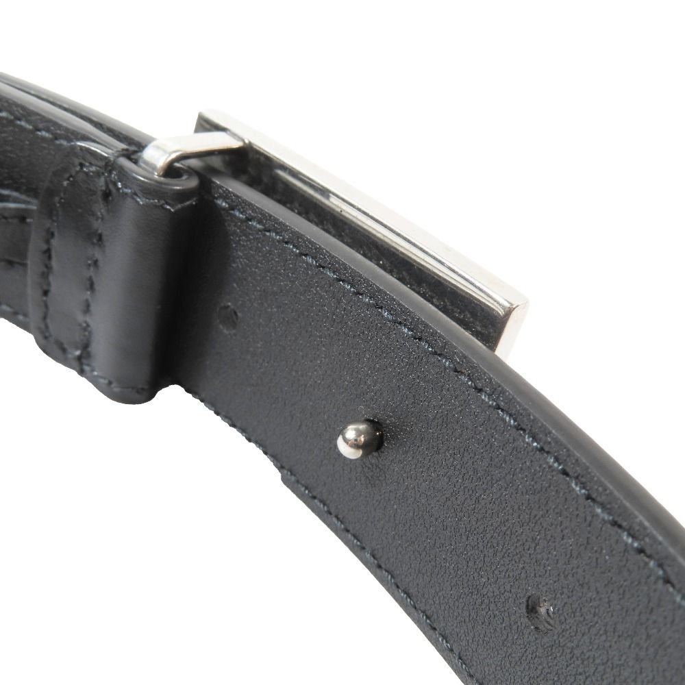 Gucci Square Flower Buckle Belt Leather Memorable Eyelet Black Silver