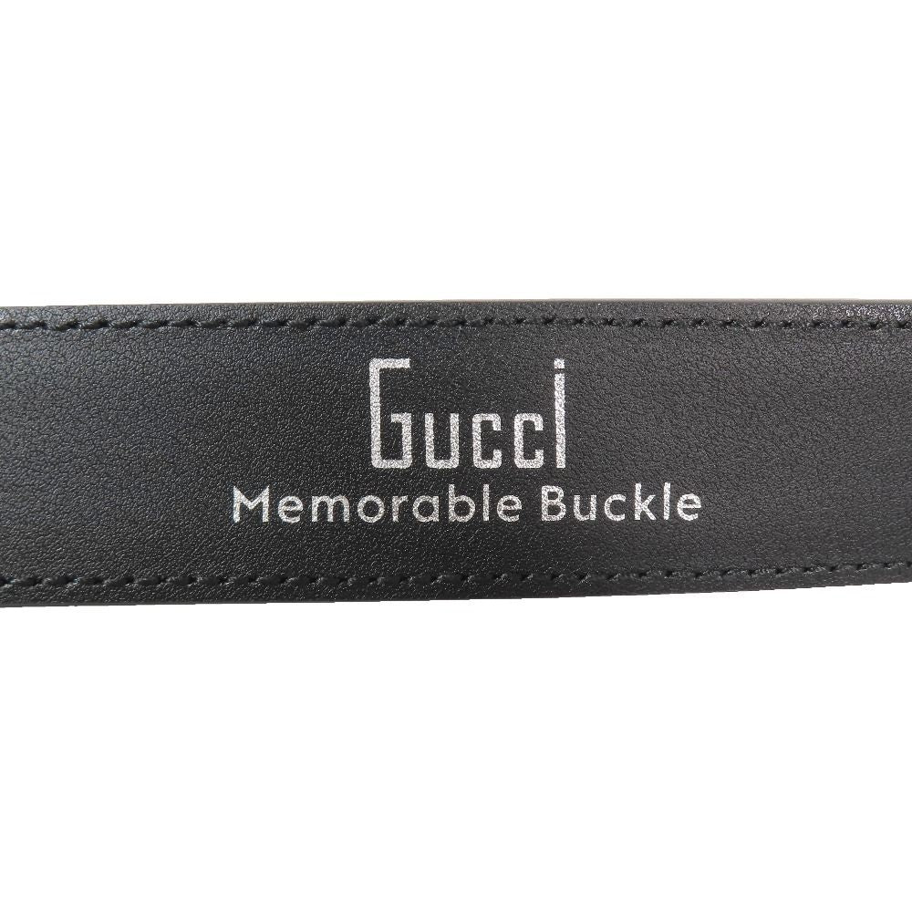 Gucci Square Flower Buckle Belt Leather Memorable Eyelet Black Silver