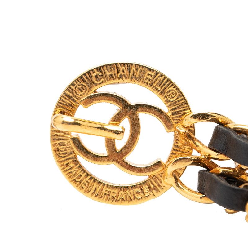 Chanel CC Logo Chain Belt 2 Rows Gold Black Plated Leather