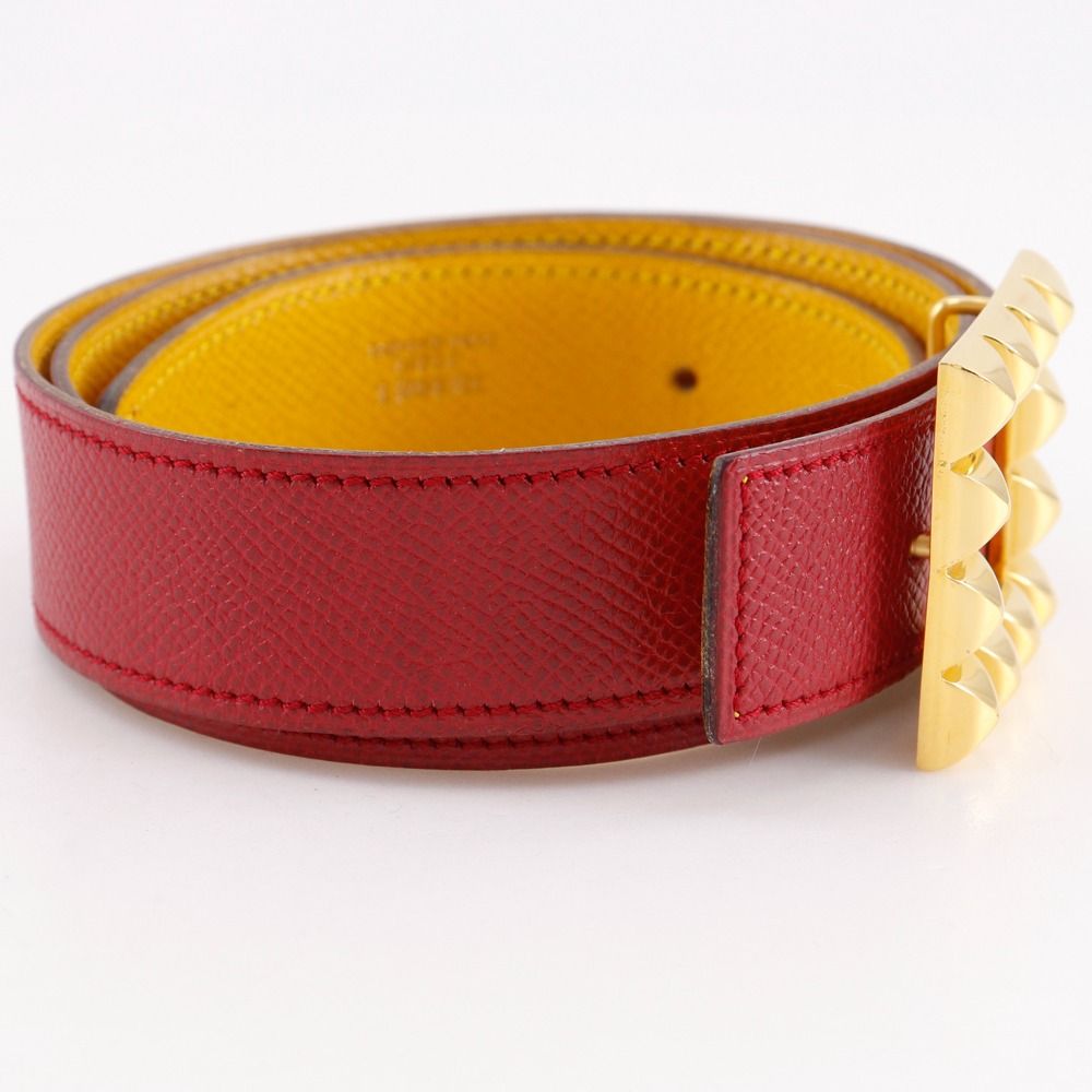 Hermes Medallion Reversible Vintage Leather Red Yellow Belt